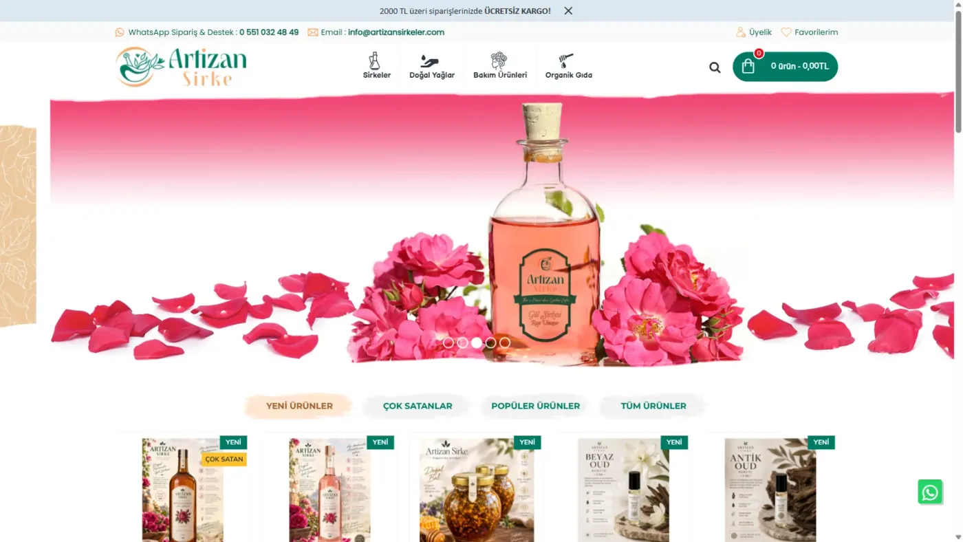 Artizan Sirke web sitesi anasayfa, masaüstü görünüm
