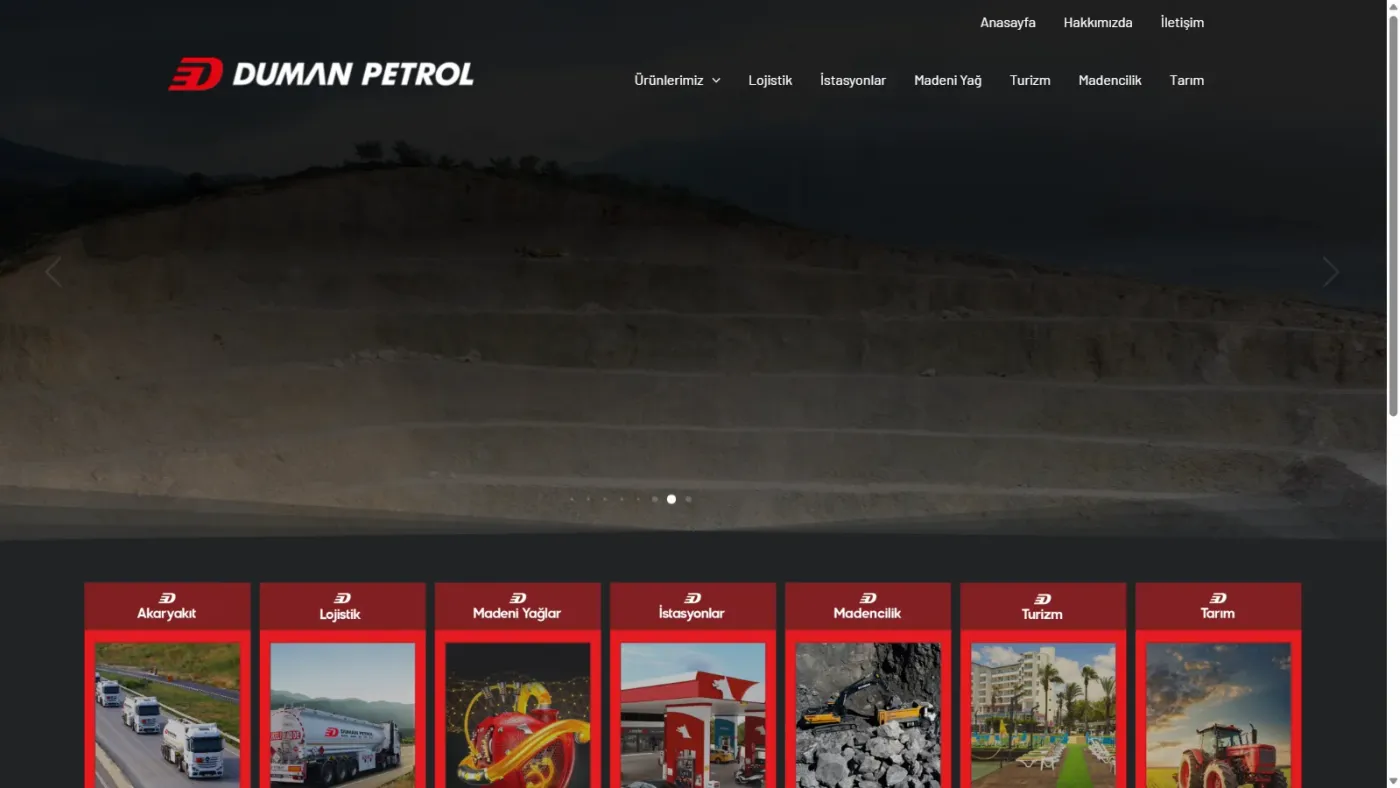Duman Petrol web sitesi anasayfa, masaüstü görünüm