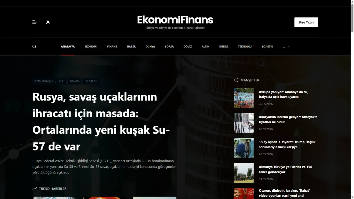 Ekonomi Finans web sitesi anasayfa, masaüstü görünüm