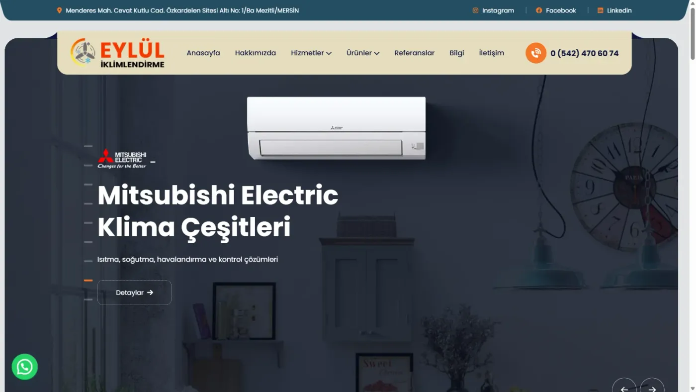 Eylül İklimlendirme web sitesi anasayfa, masaüstü görünüm