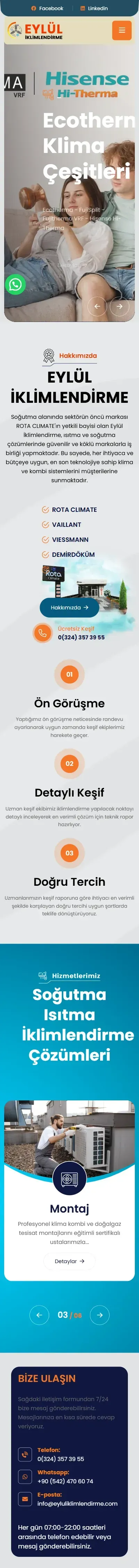 Eylül İklimlendirme web sitesi anasayfa, mobil görünüm