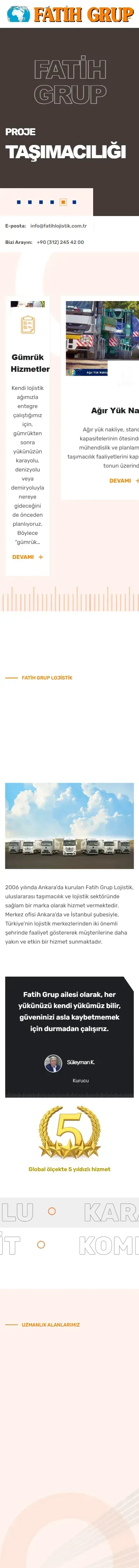 Fatih Grup web sitesi anasayfa, mobil görünüm