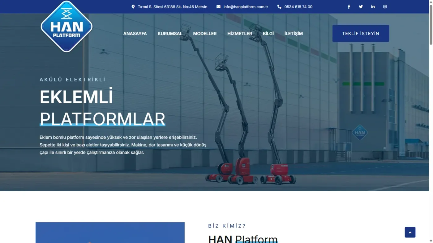 Han Platform web sitesi anasayfa, masaüstü görünüm