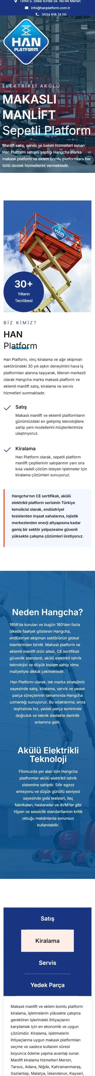 Han Platform web sitesi anasayfa, mobil görünüm