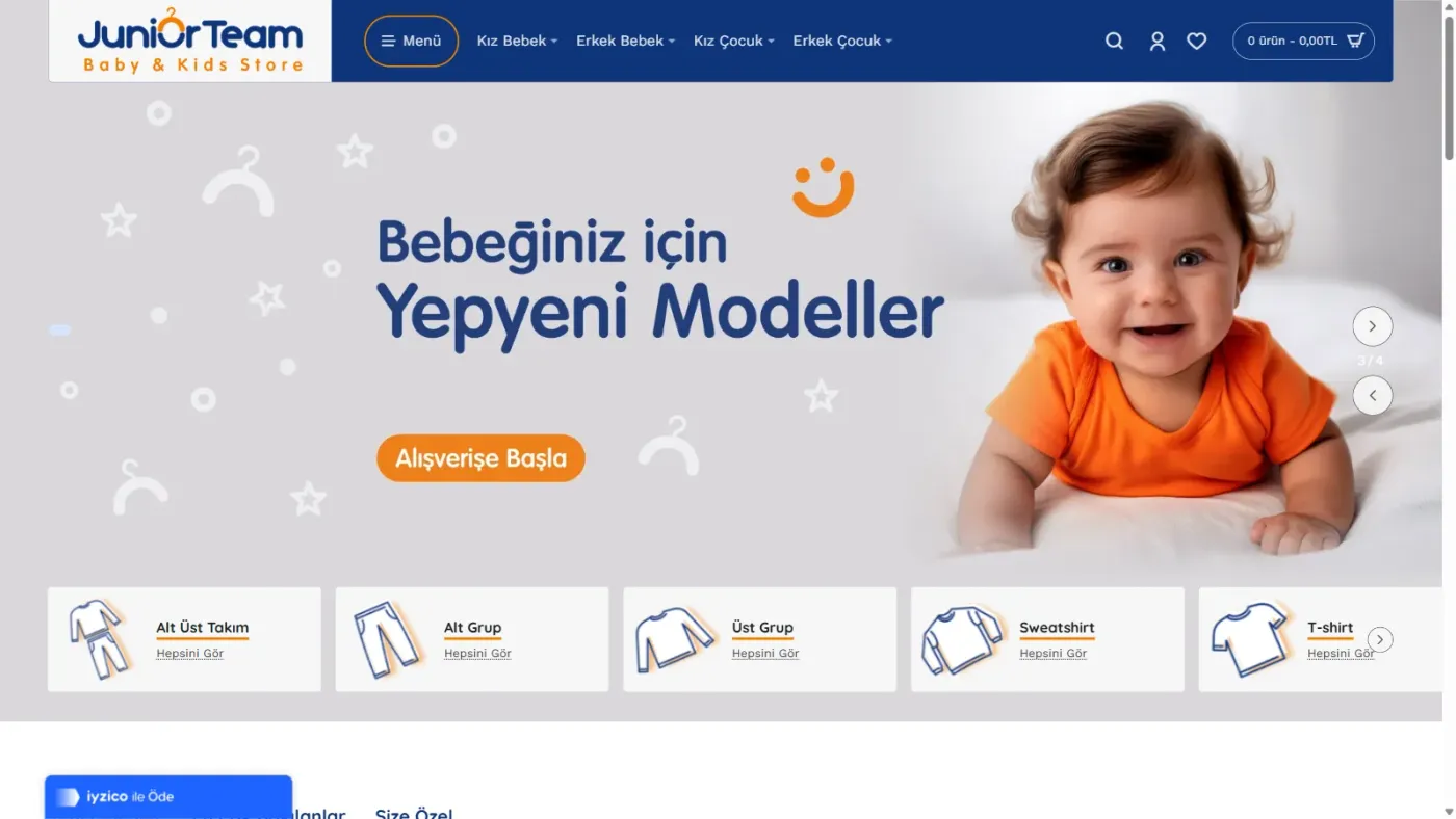 Junior Team web sitesi anasayfa, masaüstü görünüm