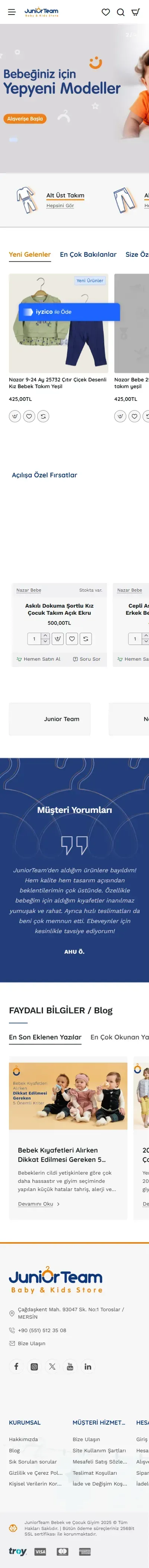 Junior Team web sitesi anasayfa, mobil görünüm