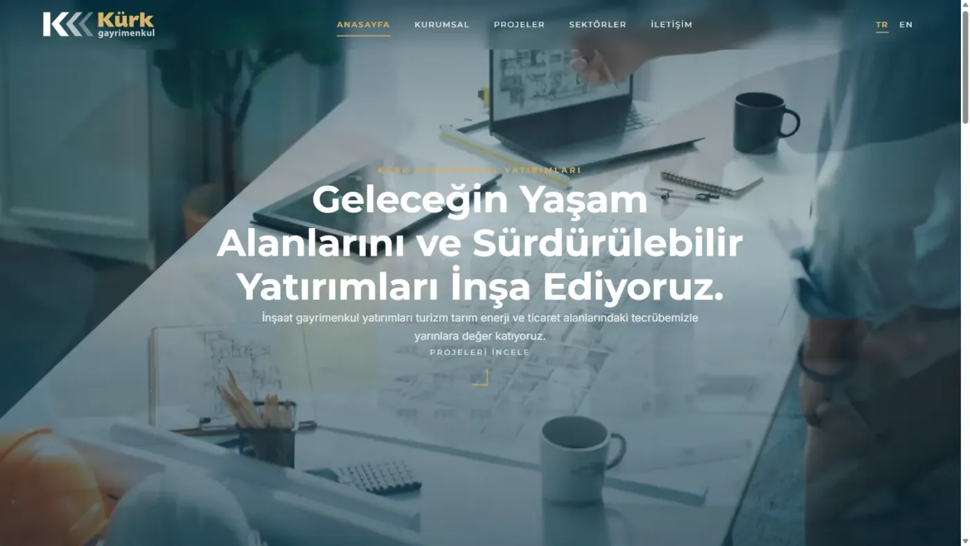 Kürk Gayrimenkul web sitesi anasayfa, masaüstü görünüm