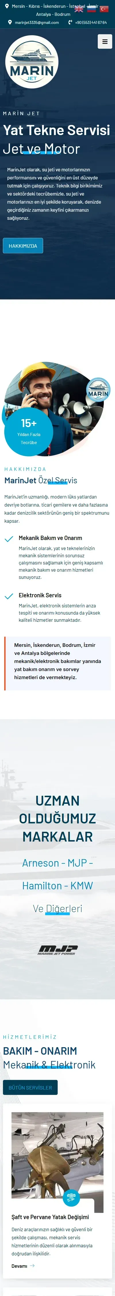 MarinJet web sitesi anasayfa, mobil görünüm