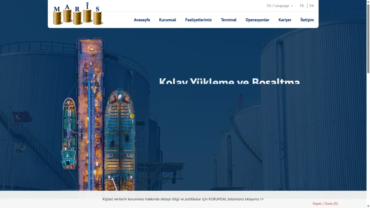 Maris Petrokimya web sitesi anasayfa, masaüstü görünüm