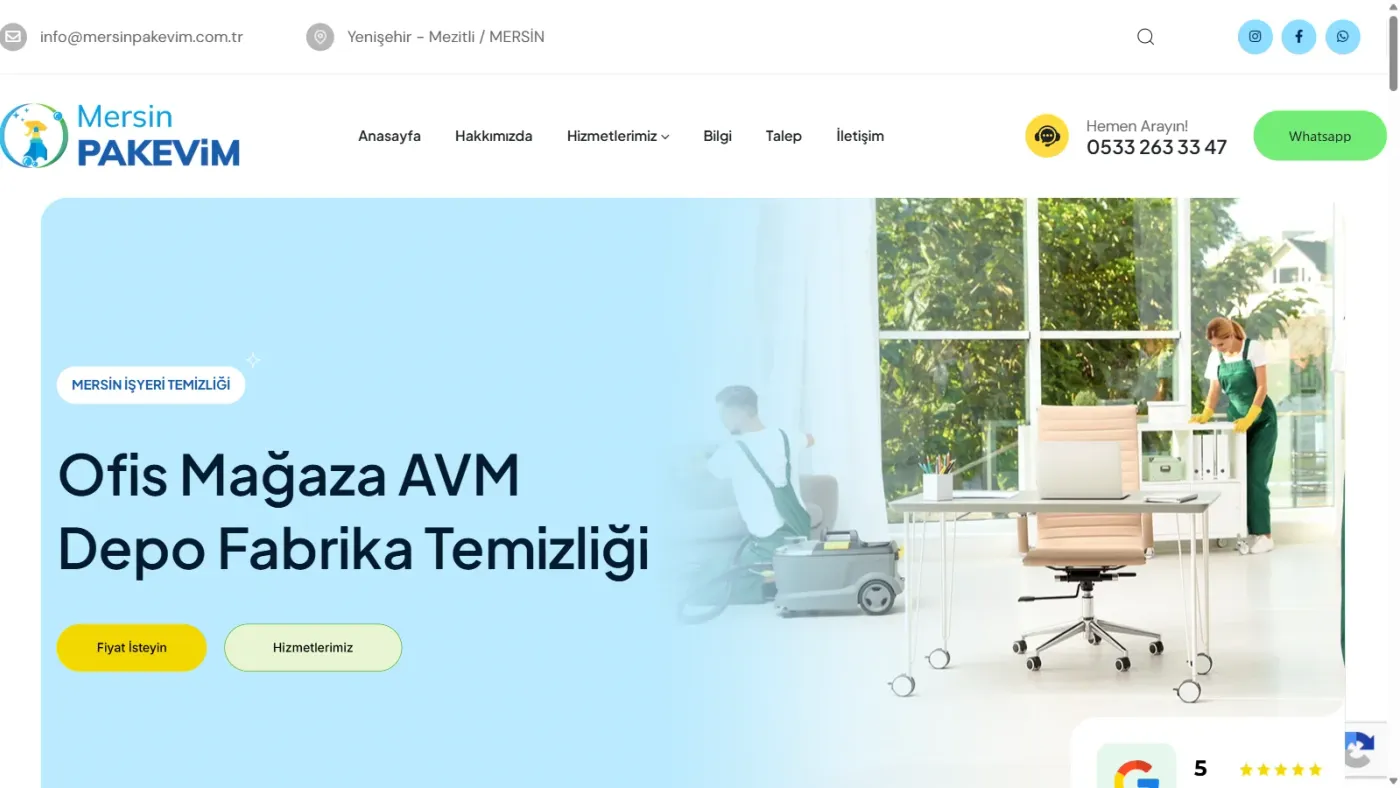 Mersin Pakevim web sitesi anasayfa, masaüstü görünüm