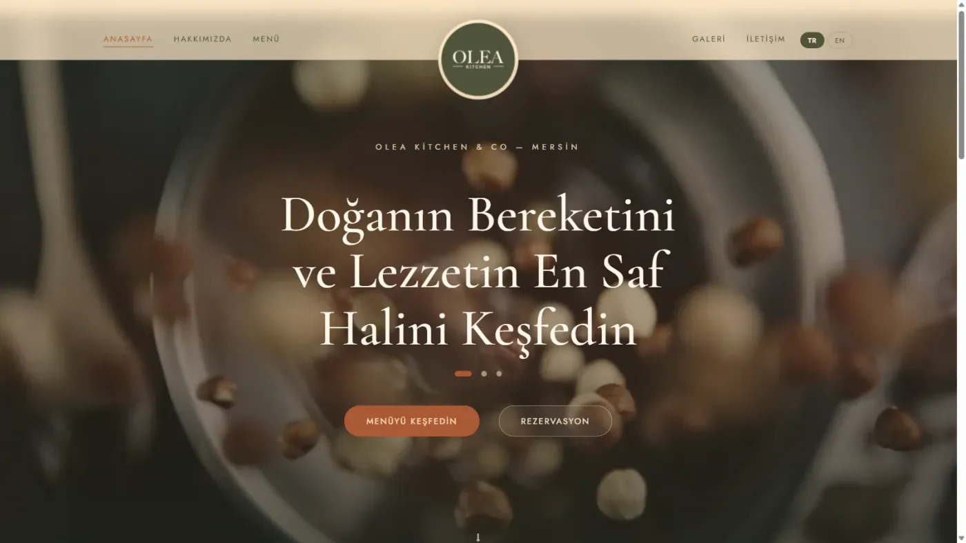 OleaKitchen Restaurant web sitesi anasayfa, masaüstü görünüm