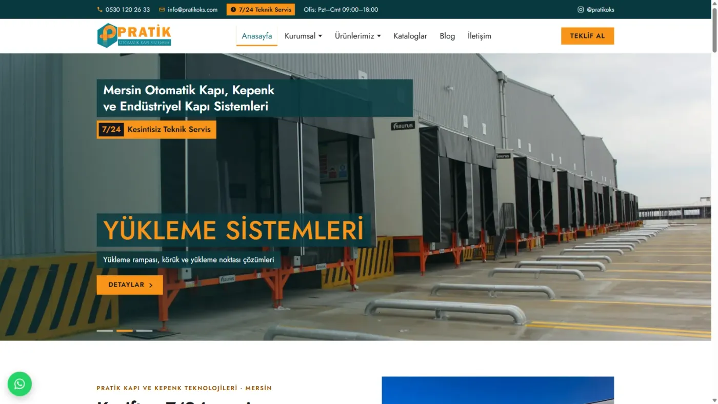 Pratik OKS web sitesi anasayfa, masaüstü görünüm