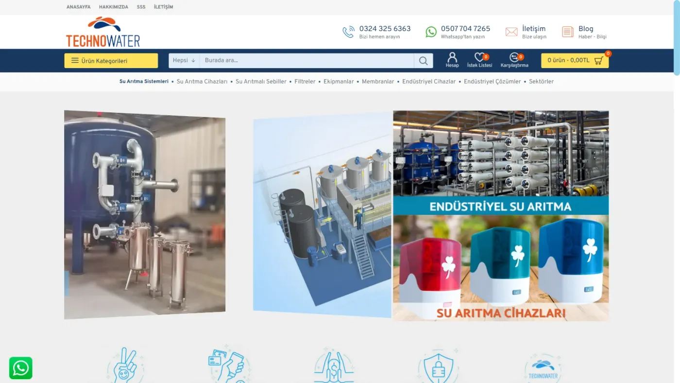 Technowater Su Arıtma web sitesi anasayfa, masaüstü görünüm