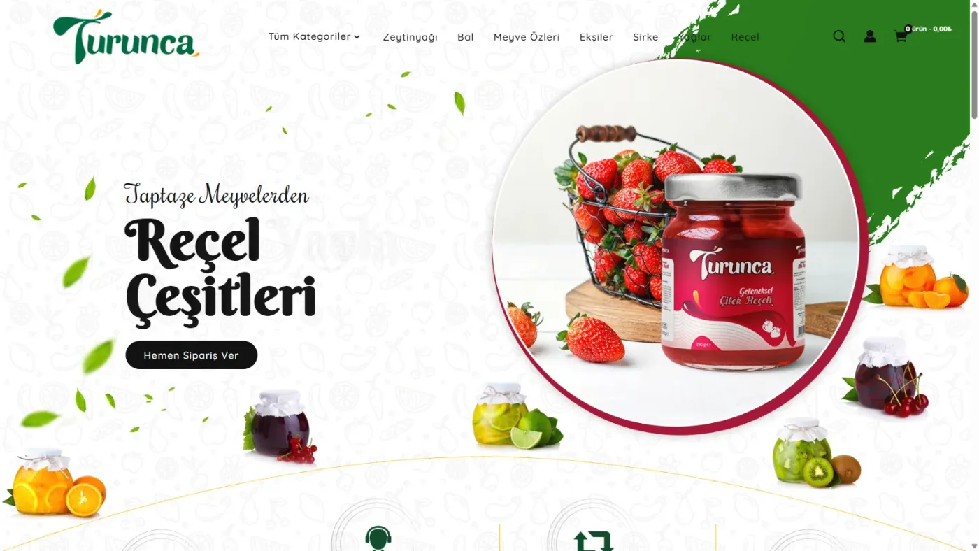 Turunca Doğal Ürünler web sitesi anasayfa, masaüstü görünüm